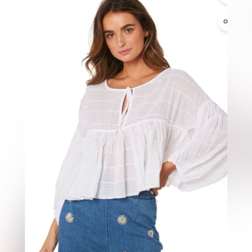 Free People Kiss Kiss Tunic Blouse Boho Pheasant White Top Small